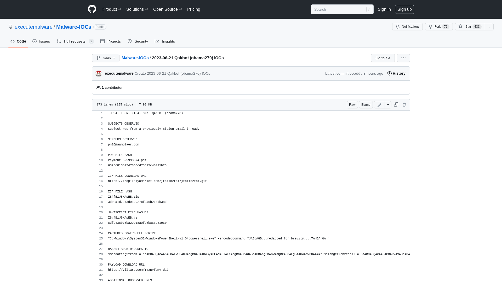 Malware-IOCs/2023-06-21 Qakbot (obama270) IOCs at main · executemalware/Malware-IOCs · GitHub