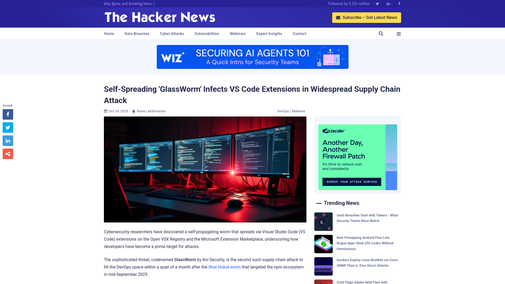 Self-Spreading 'GlassWorm' Infects VS Code Extensions in Widespread Supply Chain Attack