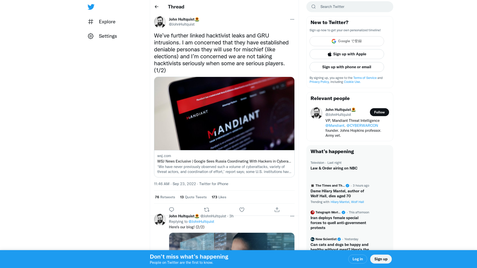 John Hultquist🌻 on Twitter: "We’ve further linked hacktivist leaks and GRU intrusions. I am concerned that they have established deniable personas they will use for mischief (like elections) and I’m concerned we are not taking hacktivists seriously when some are serious players. (1/2) https://t.co/Yzgzy1OgmM" / Twitter
