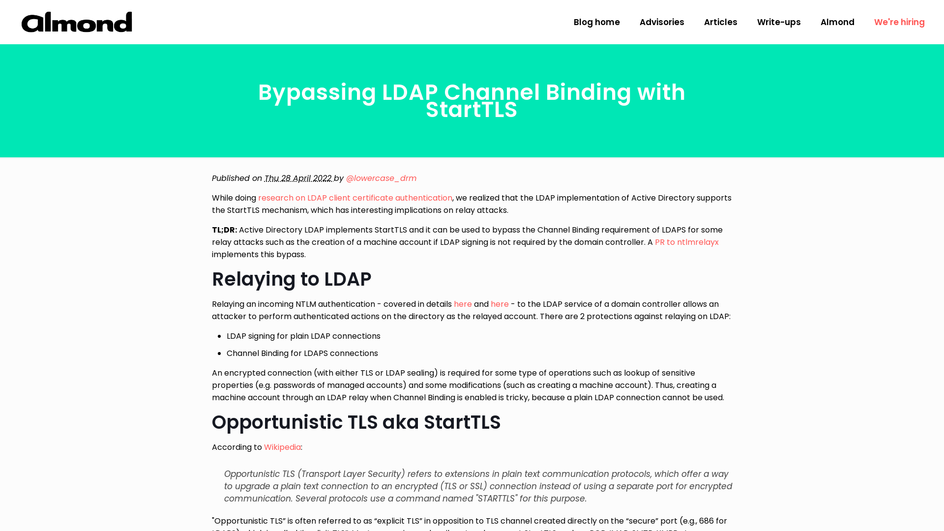 Bypassing LDAP Channel Binding with StartTLS - Almond Offensive Security Blog