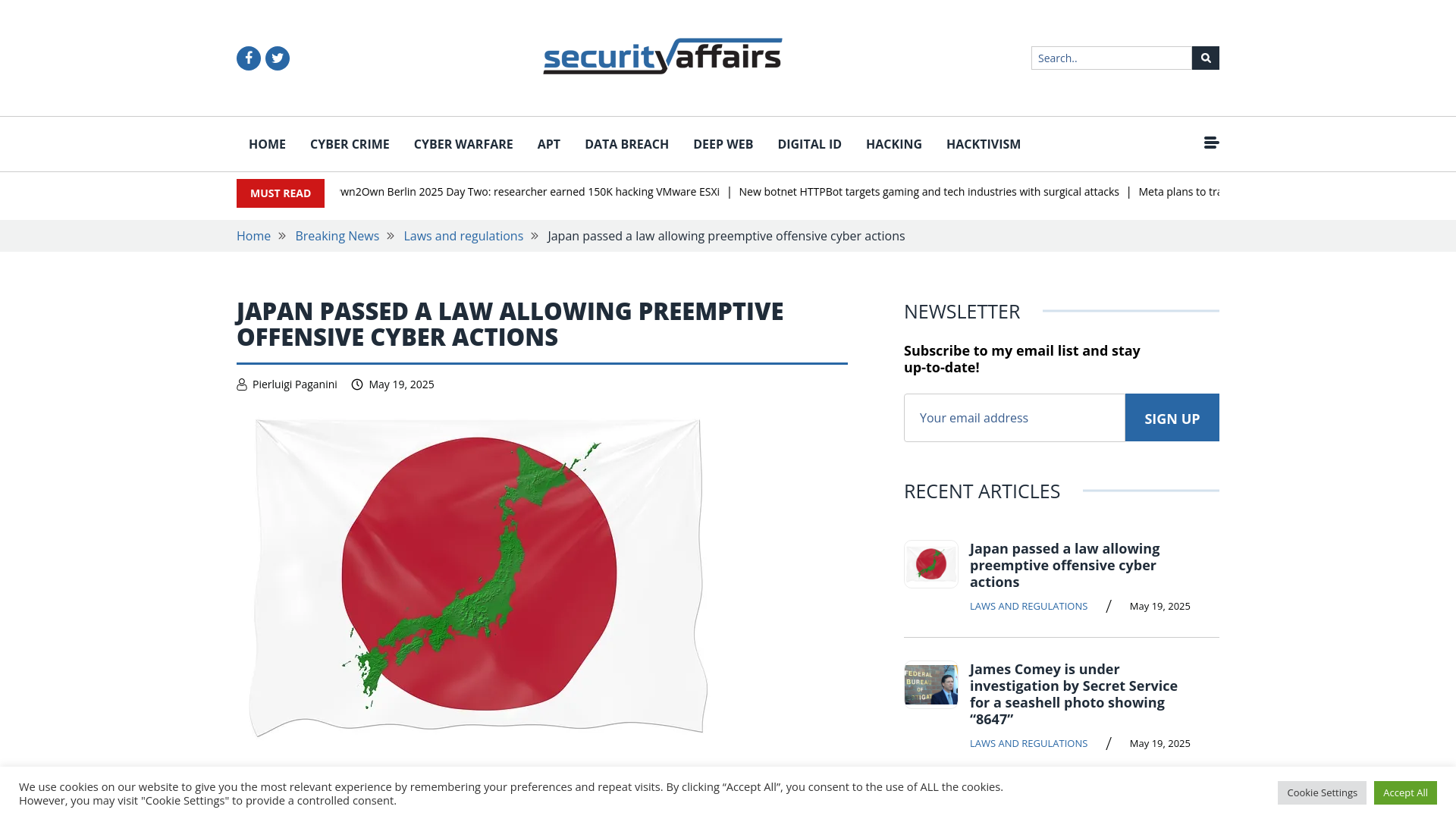 Japan passed a law allowing preemptive offensive cyber actions