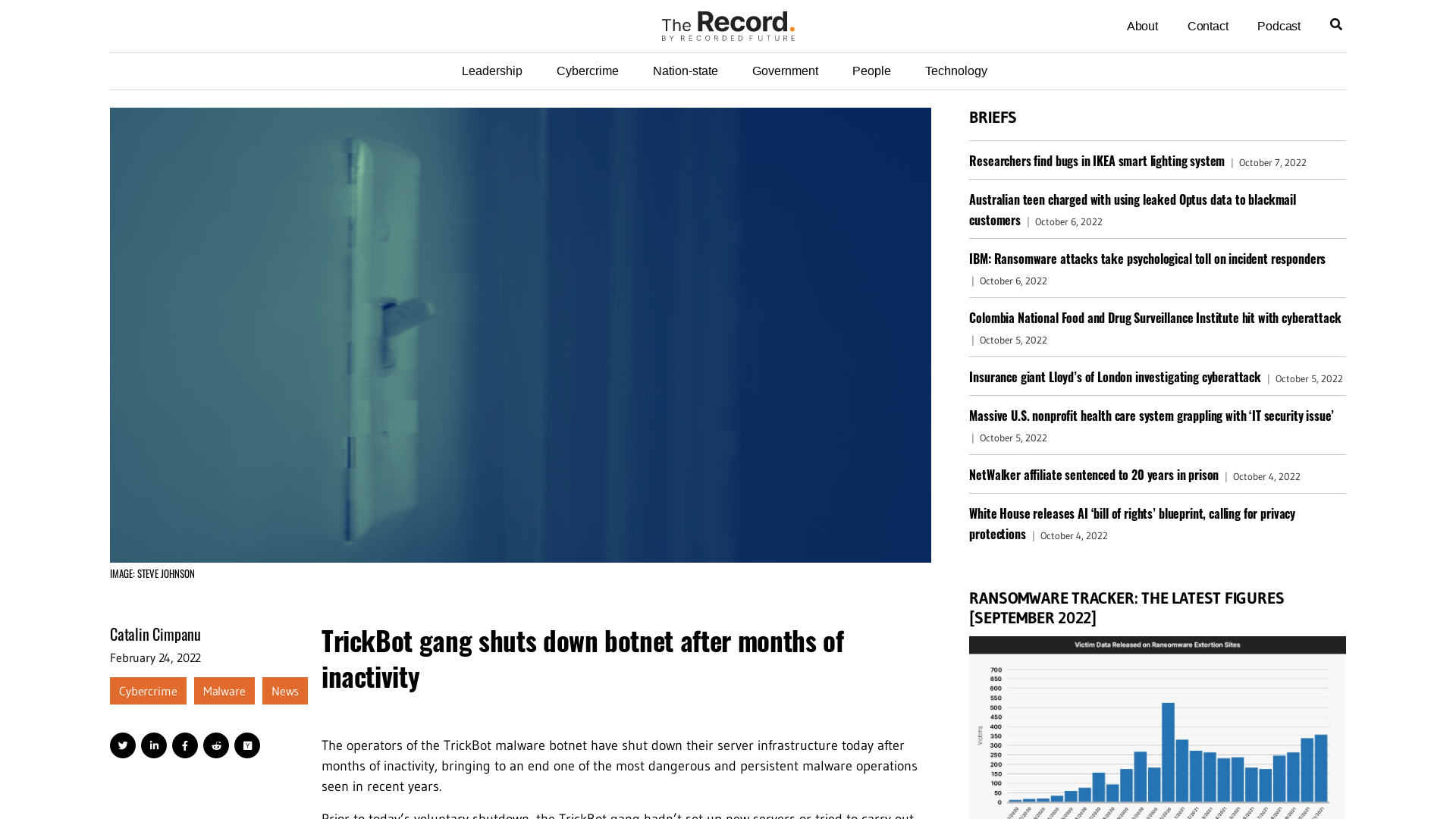 TrickBot gang shuts down botnet after months of inactivity - The Record by Recorded Future