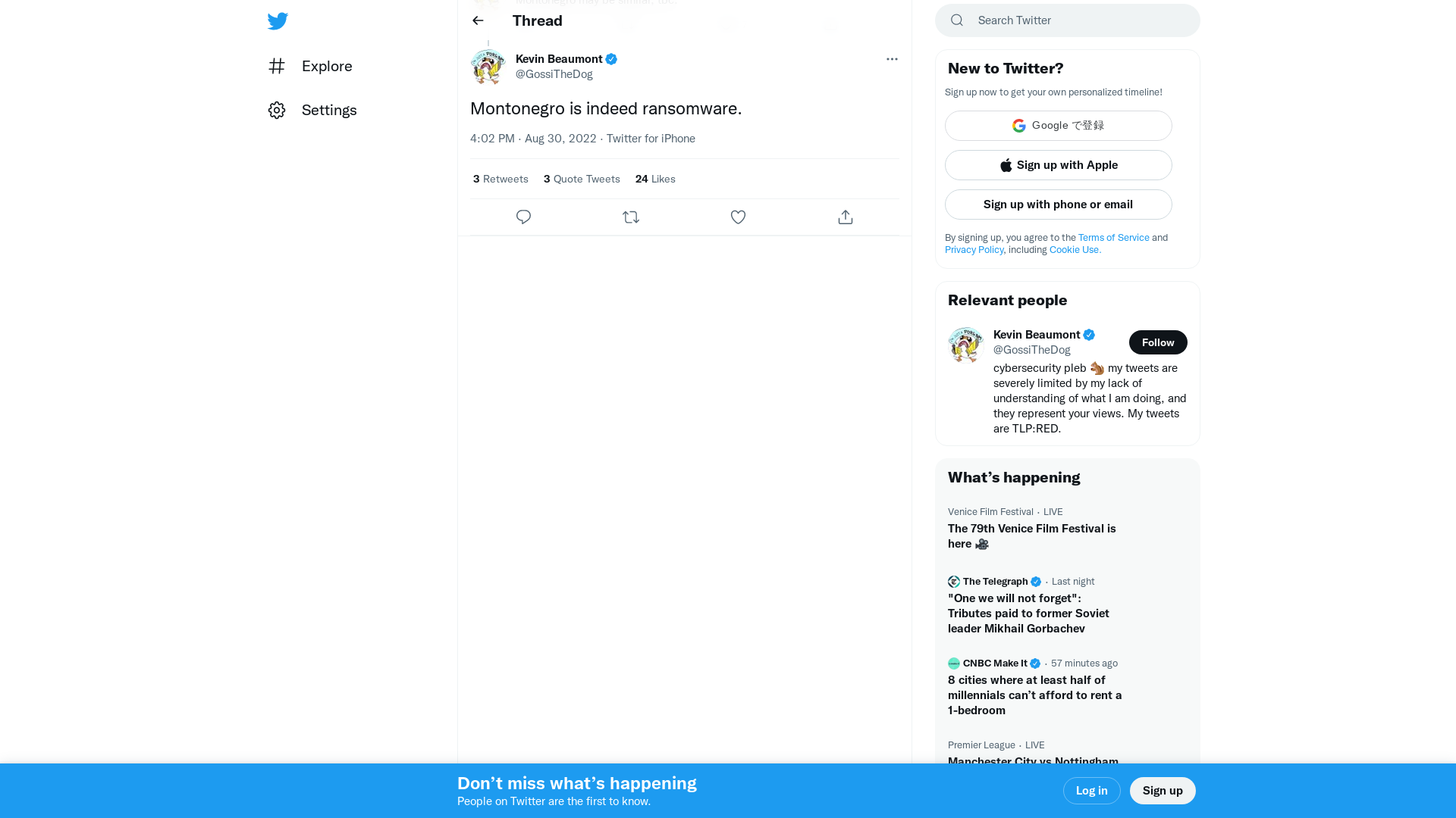 Kevin Beaumont on Twitter: "Montonegro is indeed ransomware." / Twitter