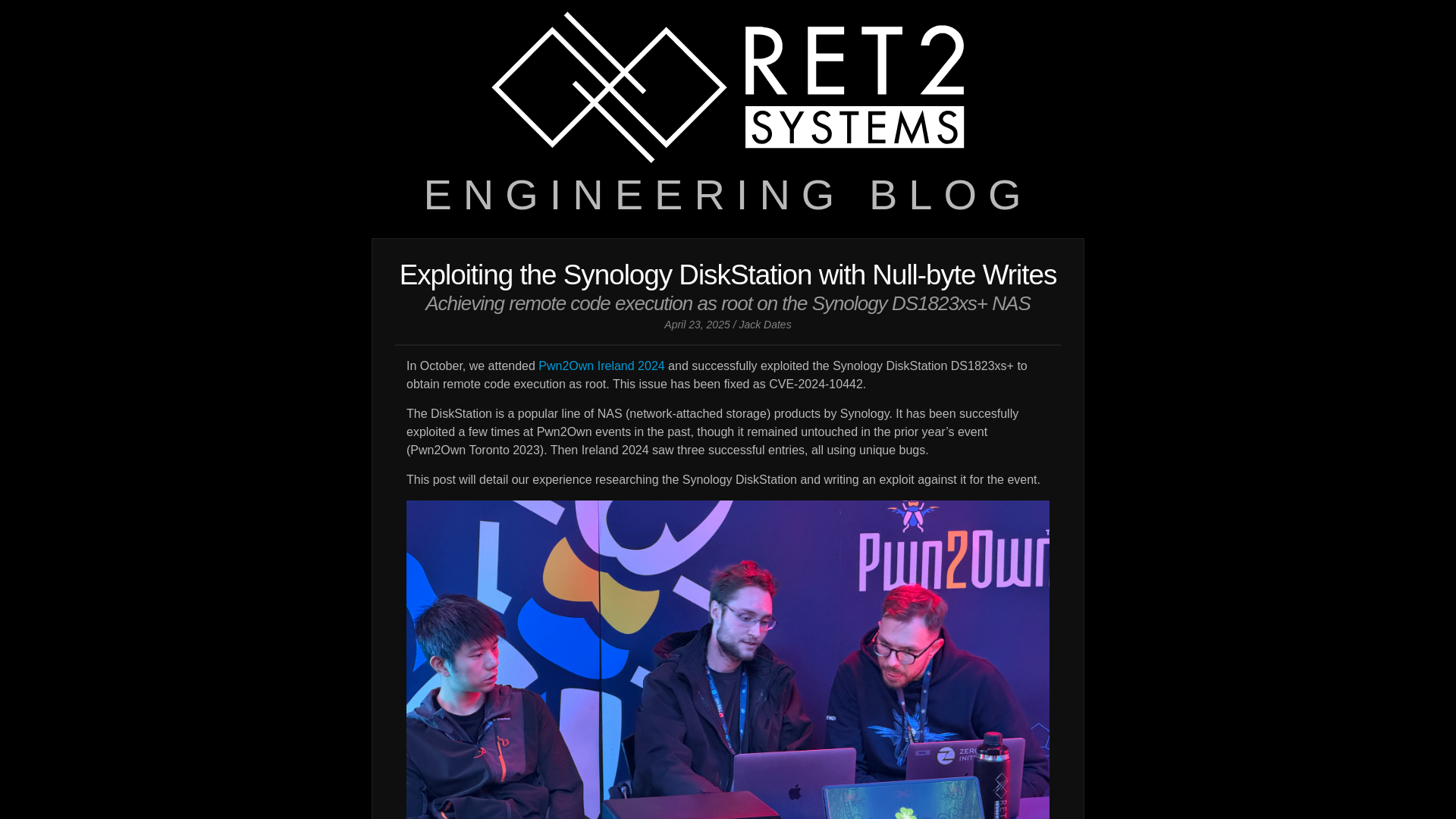 Exploiting the Synology DiskStation with Null-byte Writes | RET2 Systems Blog