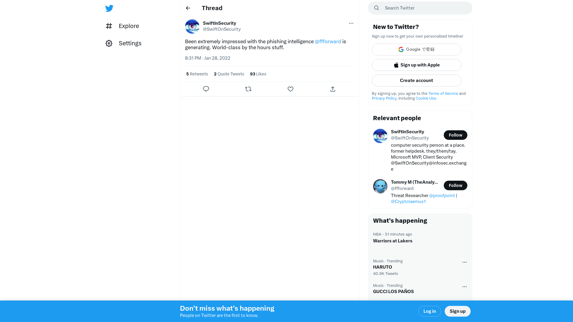 SwiftInSecurity on Twitter: "Been extremely impressed with the phishing intelligence @ffforward is generating. World-class by the hours stuff." / Twitter