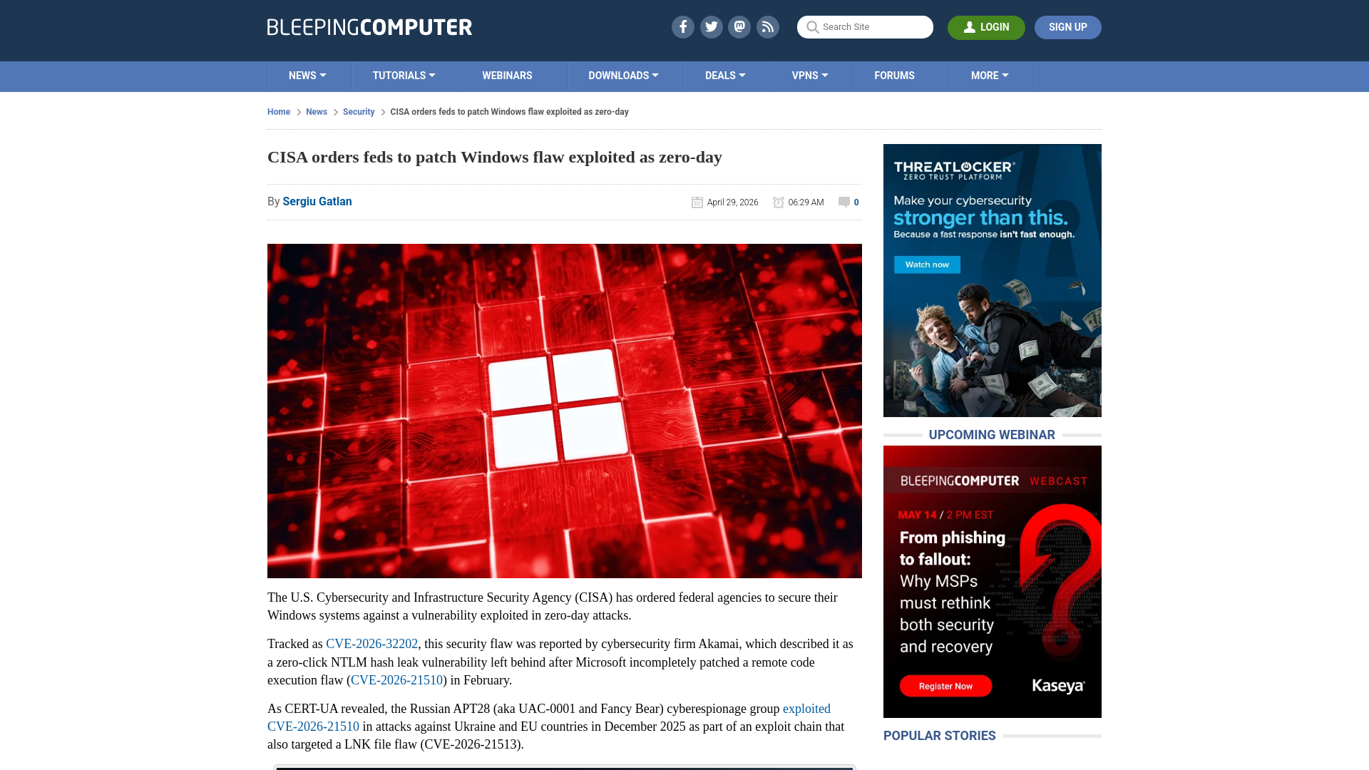 CISA orders feds to patch Windows flaw exploited as zero-day