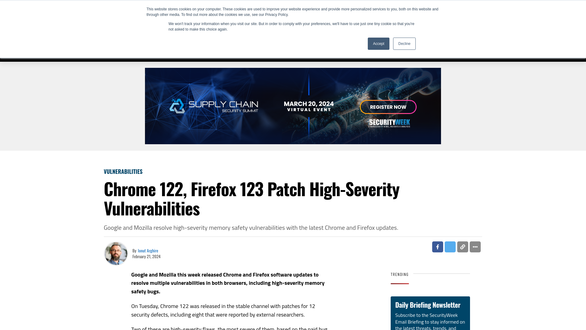 Chrome 122, Firefox 123 Patch High-Severity Vulnerabilities - SecurityWeek