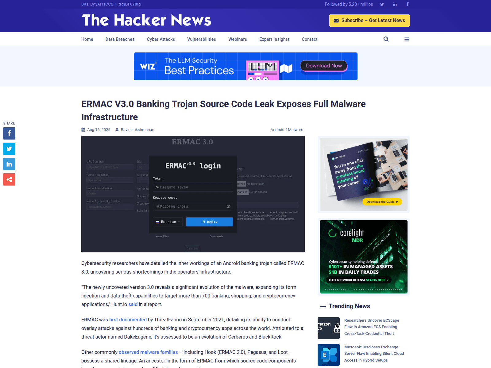 ERMAC V3.0 Banking Trojan Source Code Leak Exposes Full Malware Infrastructure