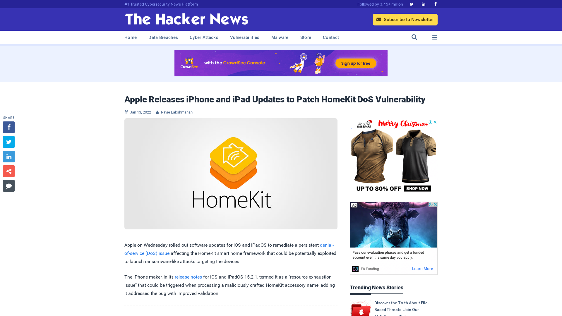 Apple Releases iPhone and iPad Updates to Patch HomeKit DoS Vulnerability