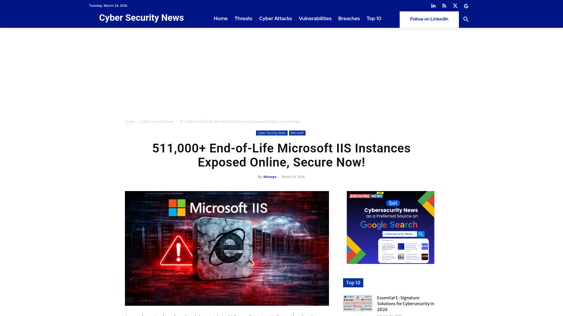 511,000+ End-of-Life Microsoft IIS Instances Exposed Online, Secure Now!