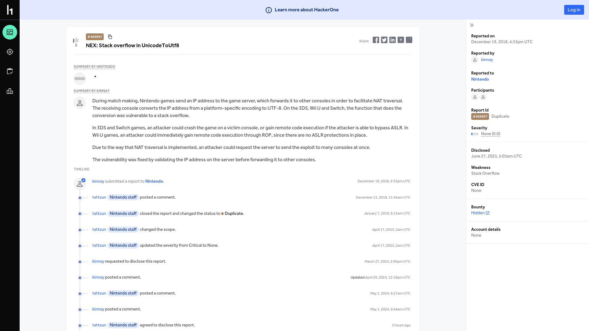 Nintendo | Report #469997 - NEX: Stack overflow in UnicodeToUtf8 | HackerOne
