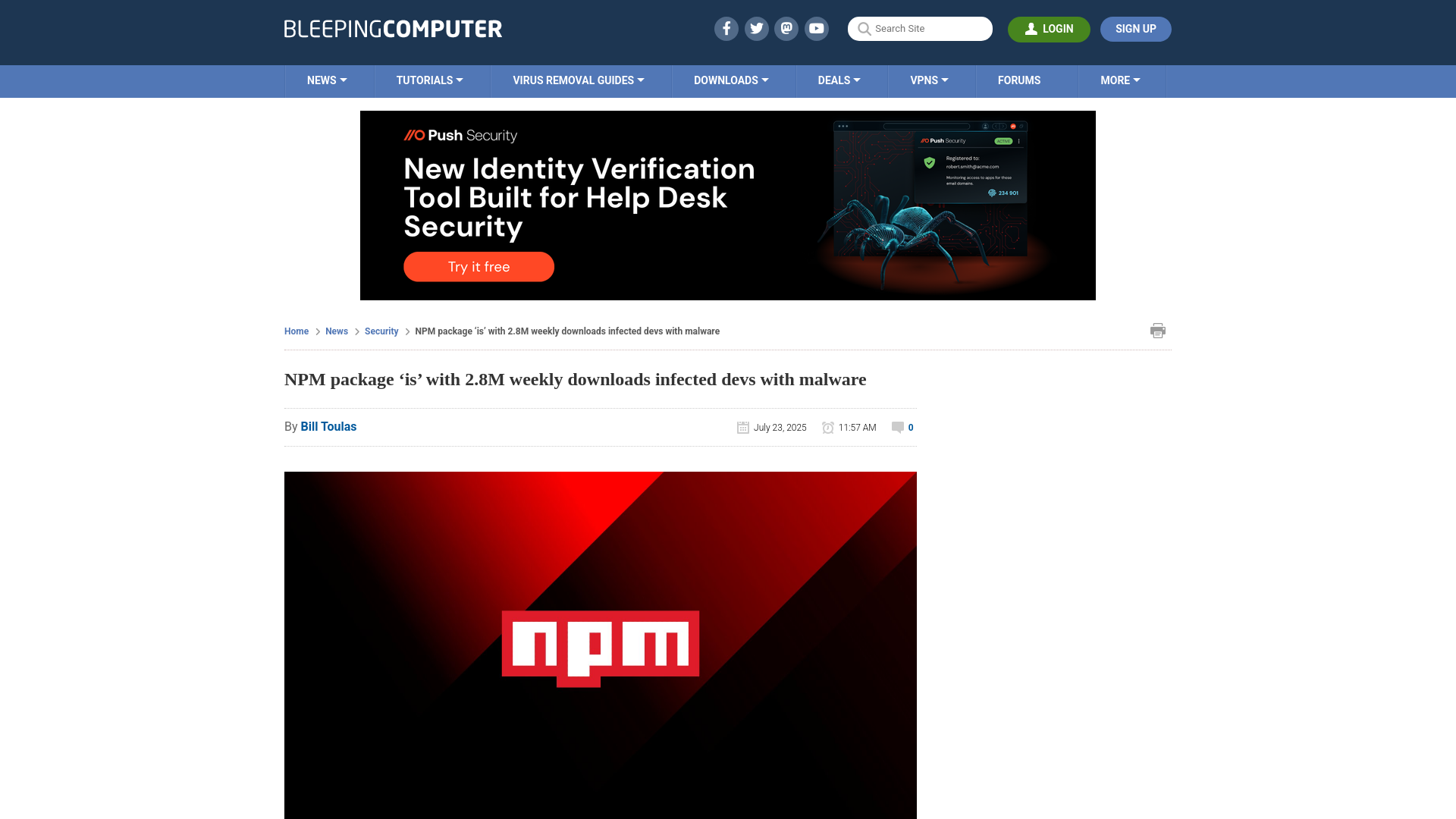 NPM package ‘is’ with 2.8M weekly downloads infected devs with malware