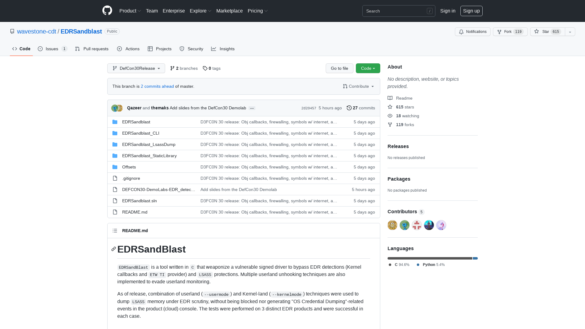 GitHub - wavestone-cdt/EDRSandblast at DefCon30Release