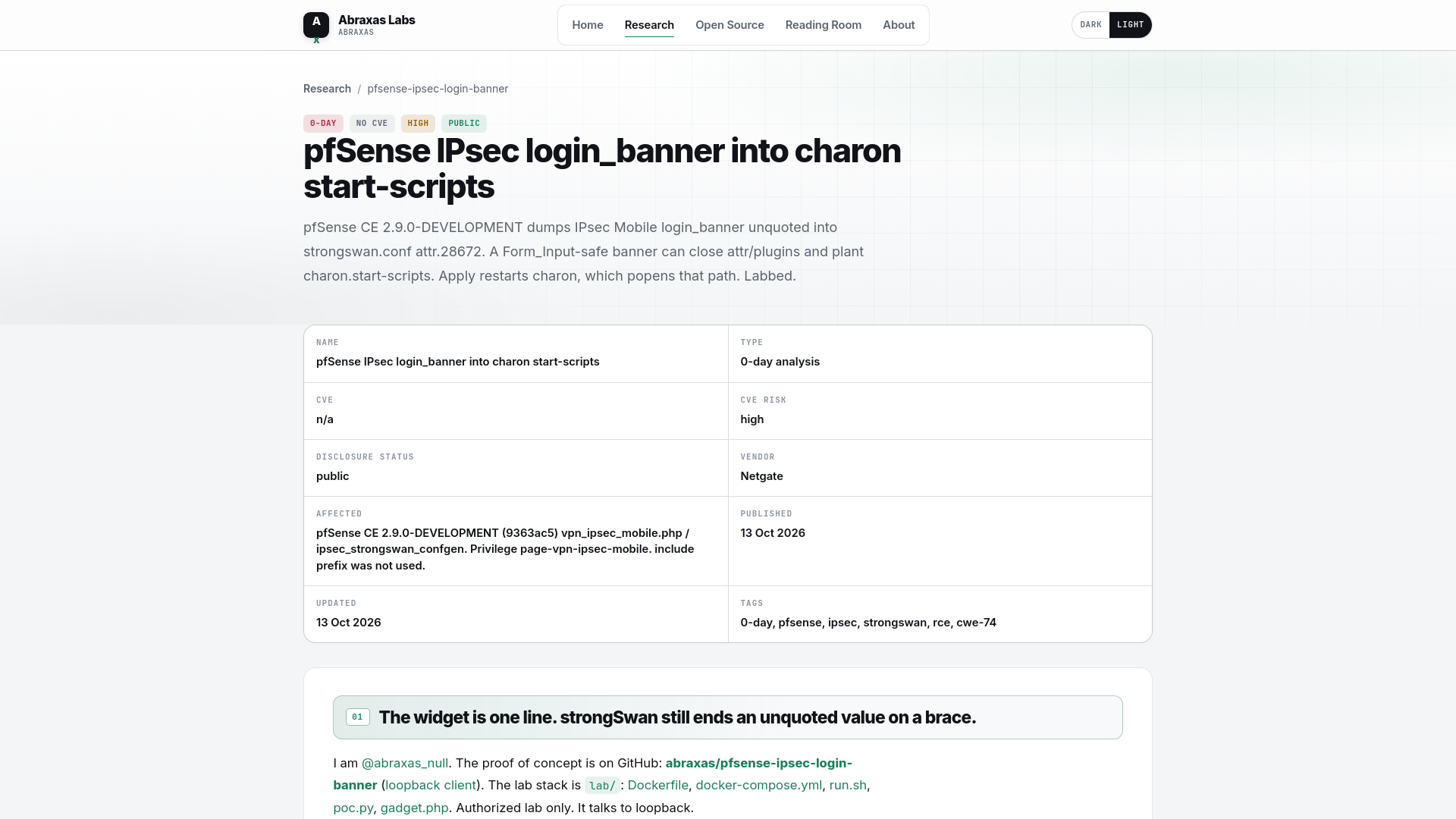 pfSense IPsec login_banner into charon start-scripts · Abraxas Labs