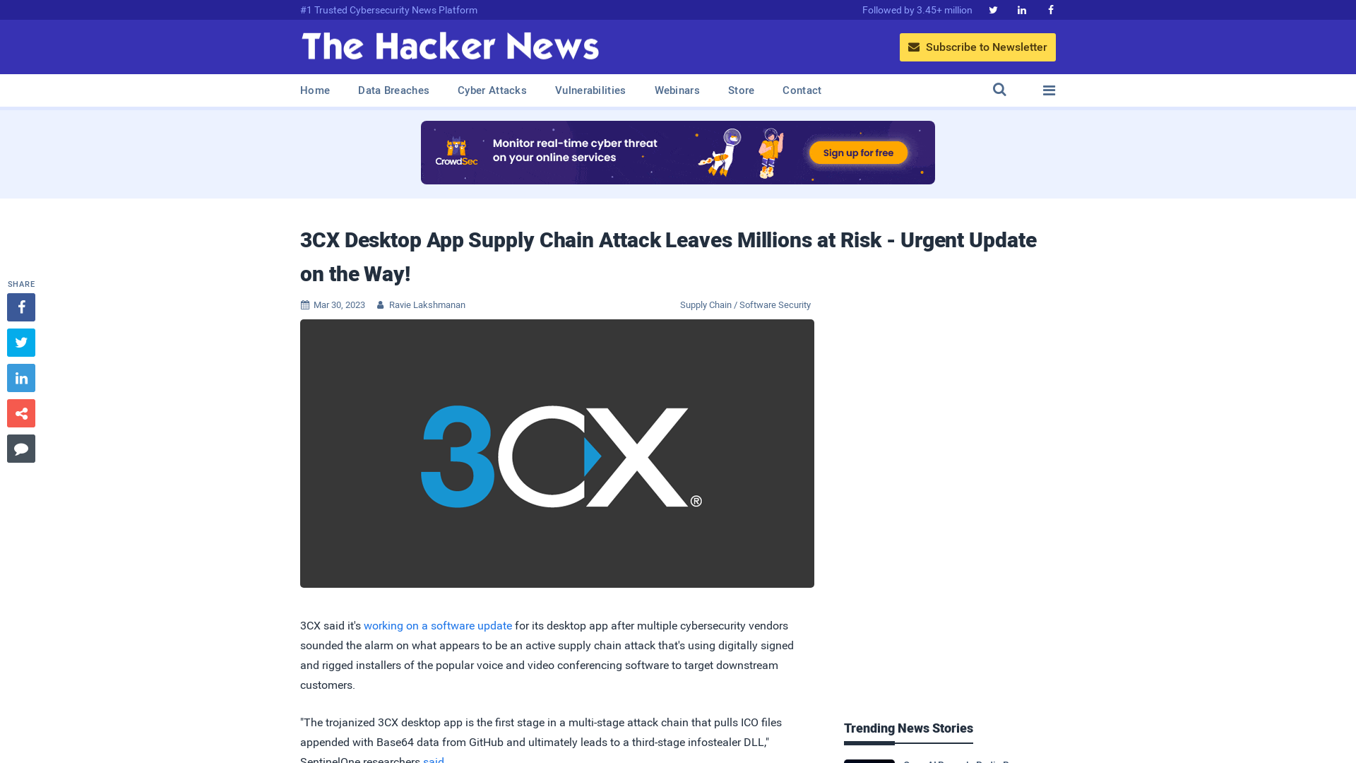 3CX Desktop App Supply Chain Attack Leaves Millions at Risk - Urgent Update on the Way!