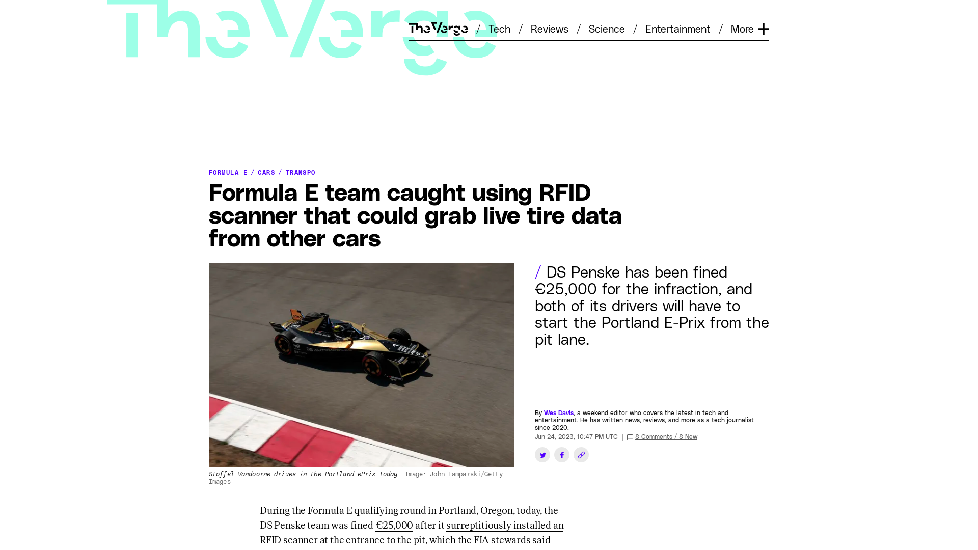 Formula E team caught using RFID scanner that could grab live tire data from other cars - The Verge