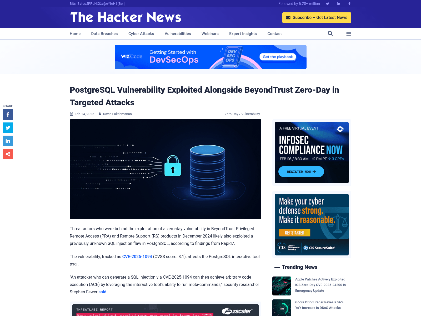 PostgreSQL Vulnerability Exploited Alongside BeyondTrust Zero-Day in Targeted Attacks