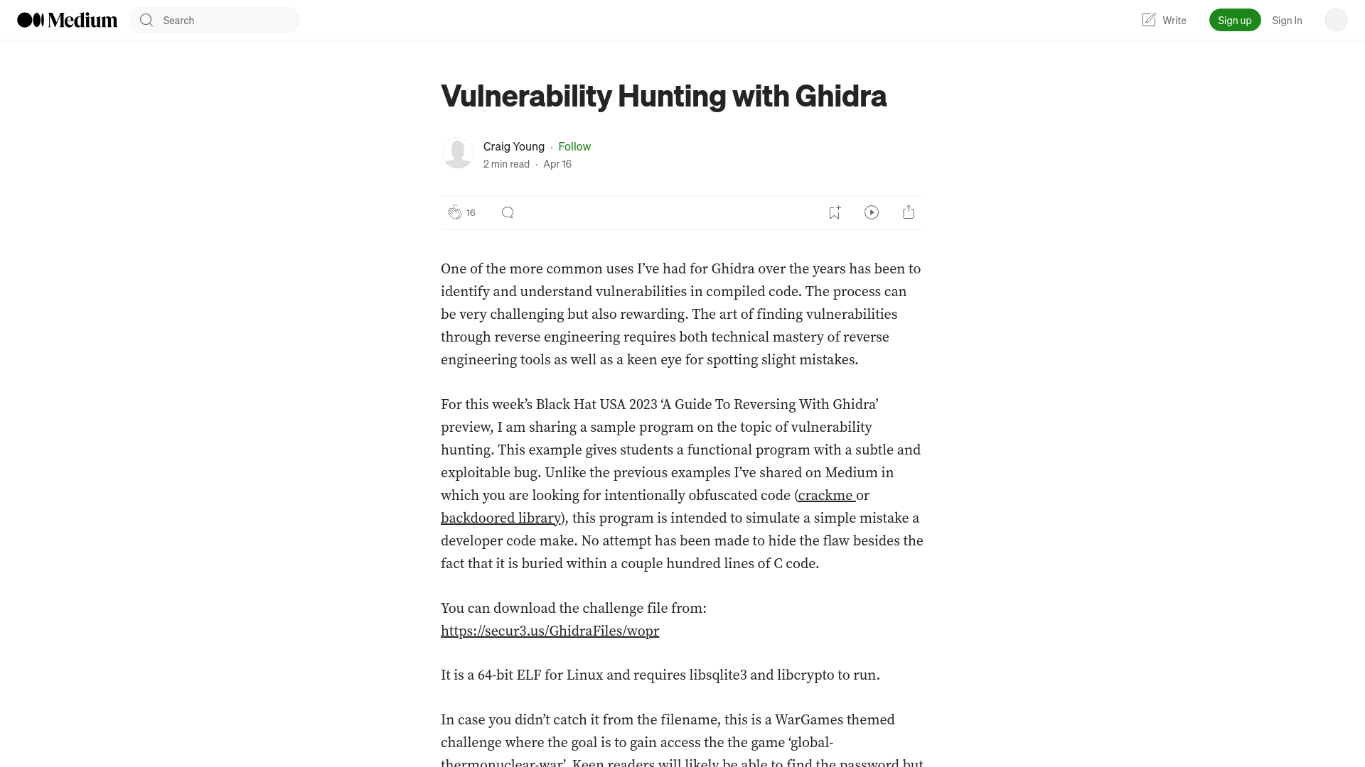 Vulnerability Hunting with Ghidra | by Craig Young | Medium