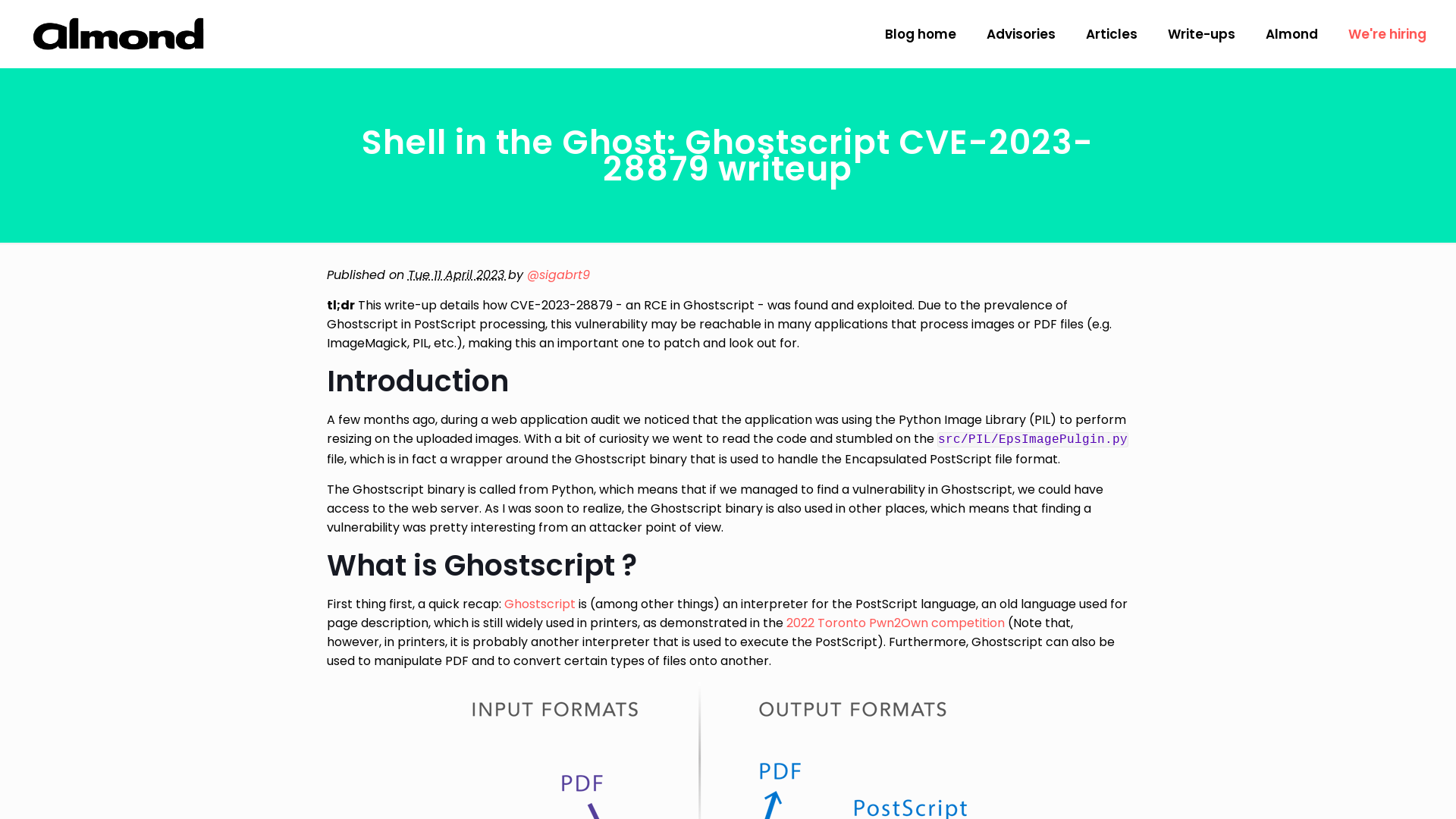 Shell in the Ghost: Ghostscript CVE-2023-28879 writeup - Almond Offensive Security Blog