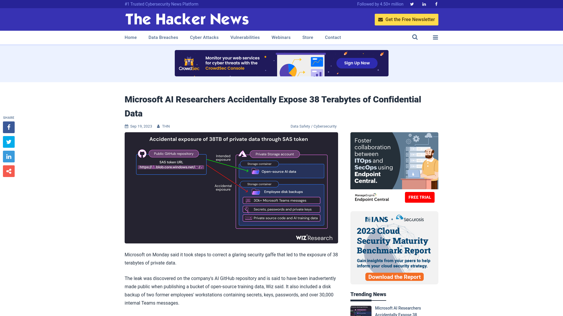 Microsoft AI Researchers Accidentally Expose 38 Terabytes of Confidential Data
