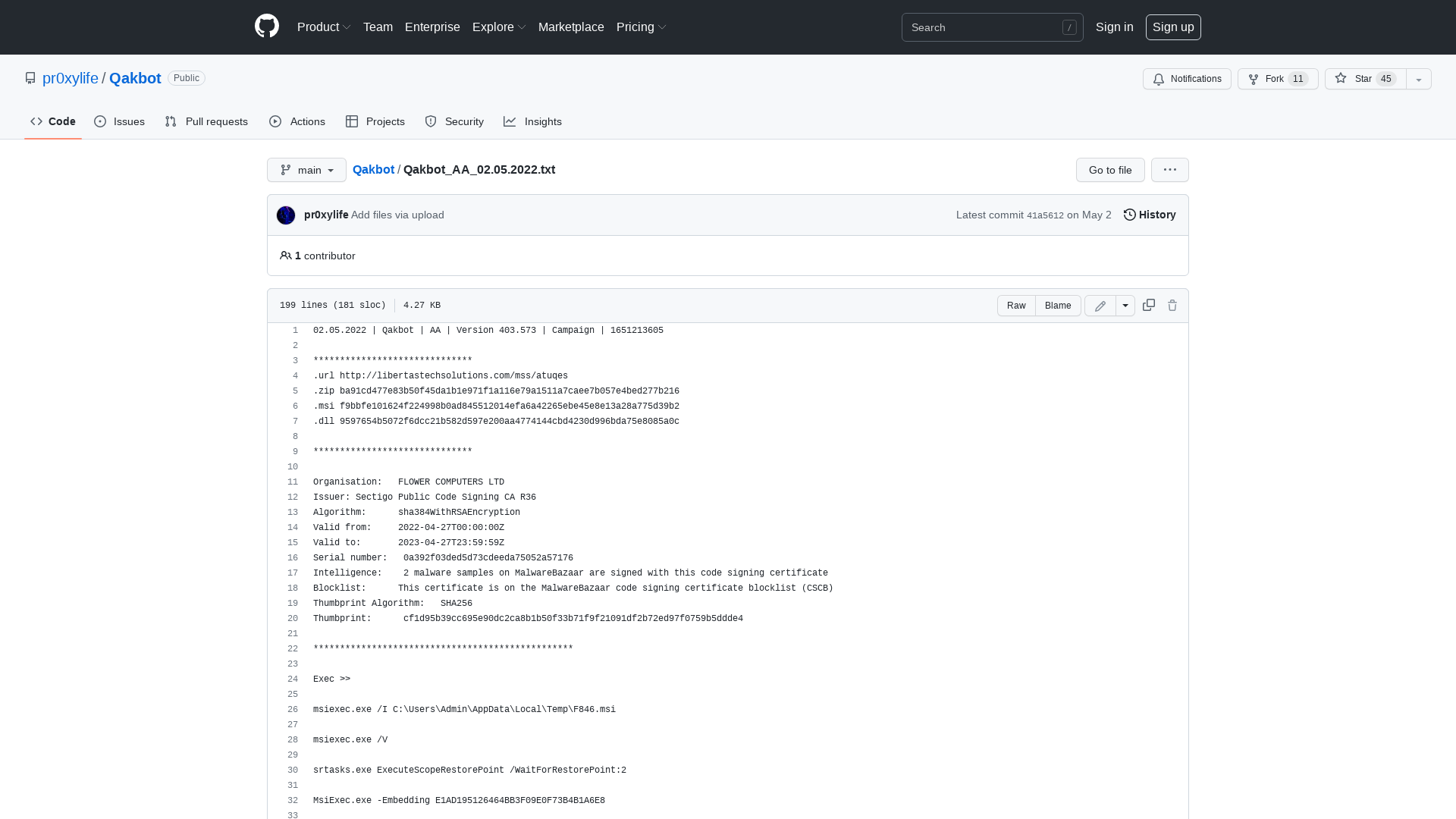 Qakbot/Qakbot_AA_02.05.2022.txt at main · pr0xylife/Qakbot · GitHub