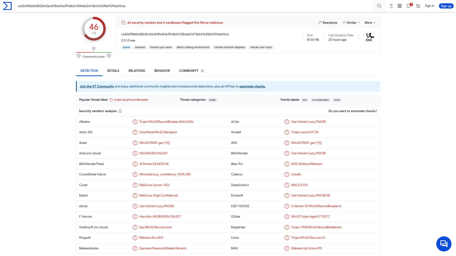 VirusTotal - File - c6d0d98dd43822fe12a1d785df4e391db3c92846b0473b54762fbb929de6f5cb