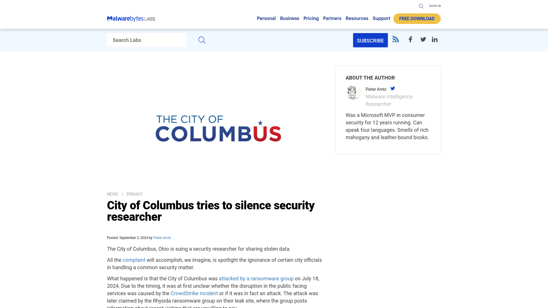 City of Columbus tries to silence security researcher | Malwarebytes