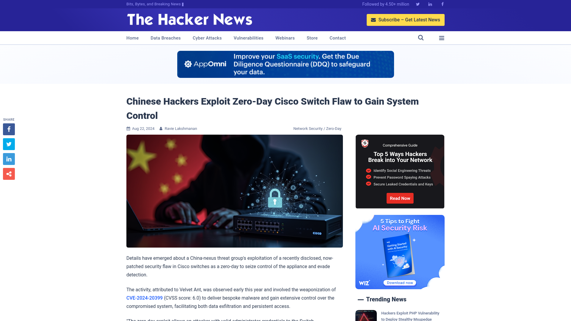 Chinese Hackers Exploit Zero-Day Cisco Switch Flaw to Gain System Control