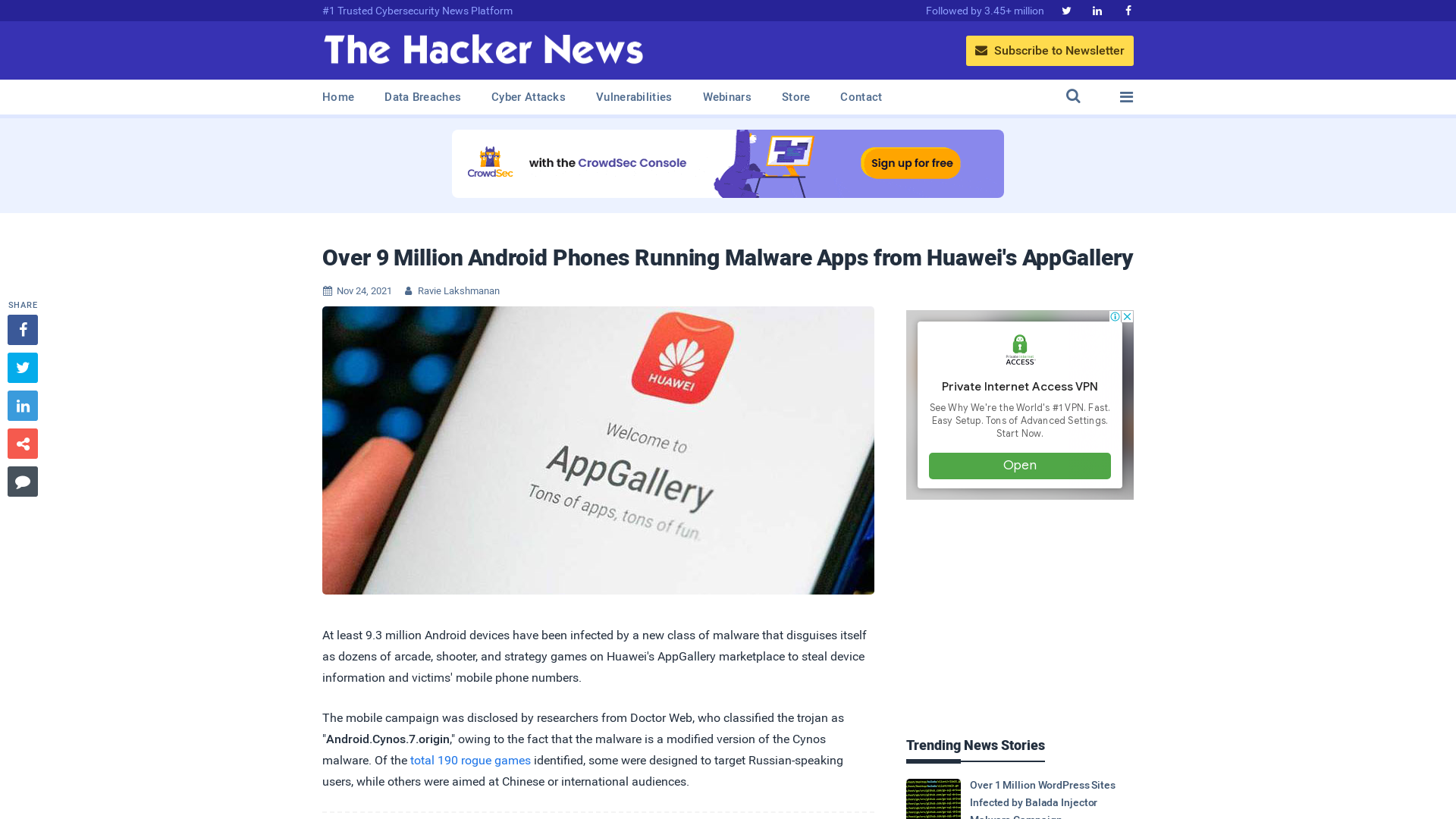 Over 9 Million Android Phones Running Malware Apps from Huawei's AppGallery