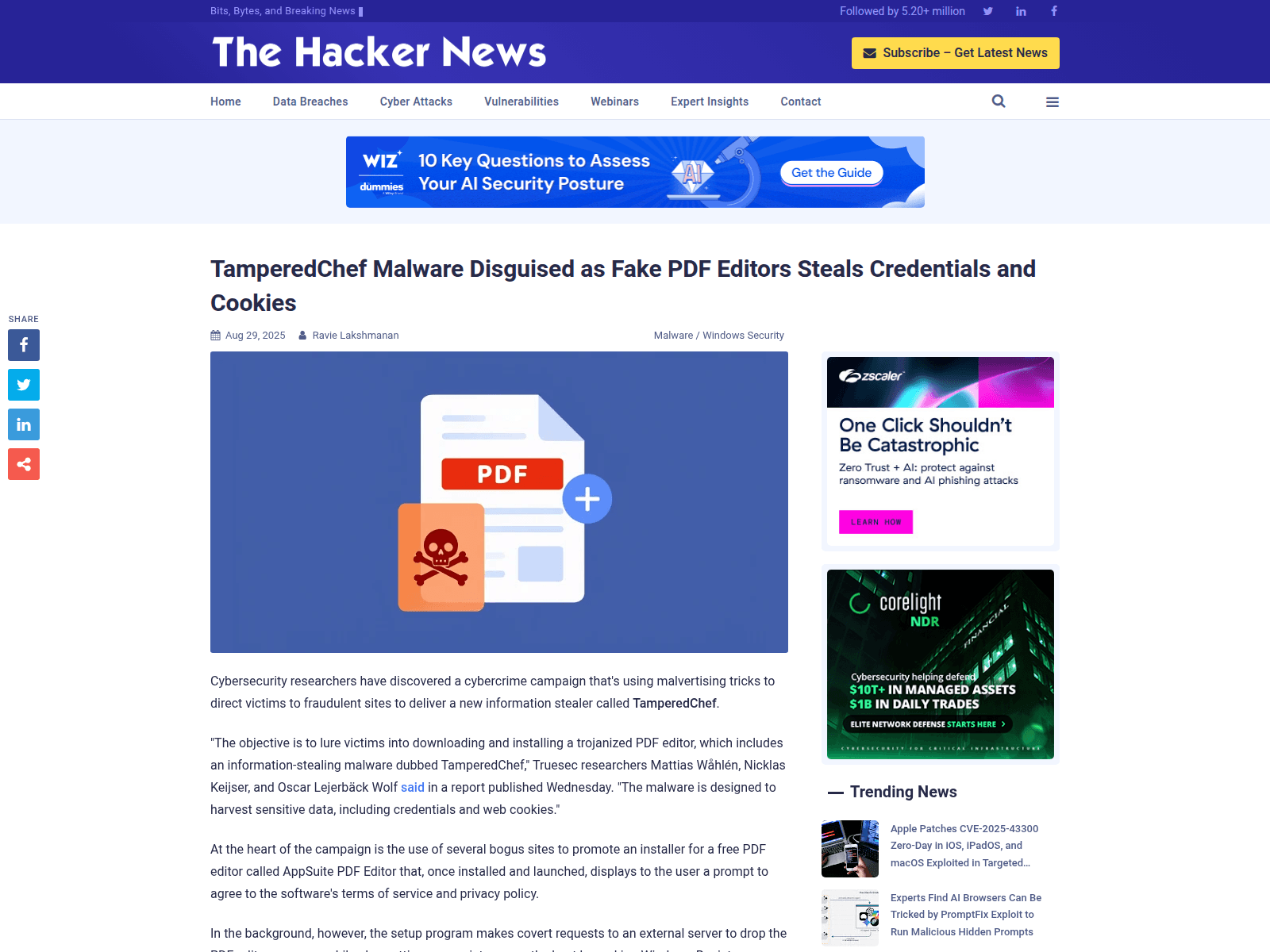 TamperedChef Malware Disguised as Fake PDF Editors Steals Credentials and Cookies