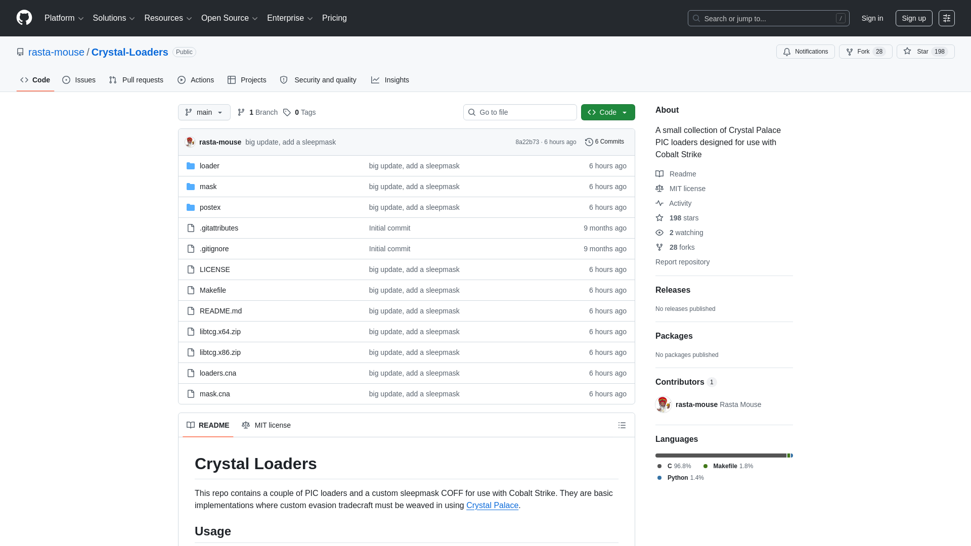 GitHub - rasta-mouse/Crystal-Loaders: A small collection of Crystal Palace PIC loaders designed for use with Cobalt Strike · GitHub