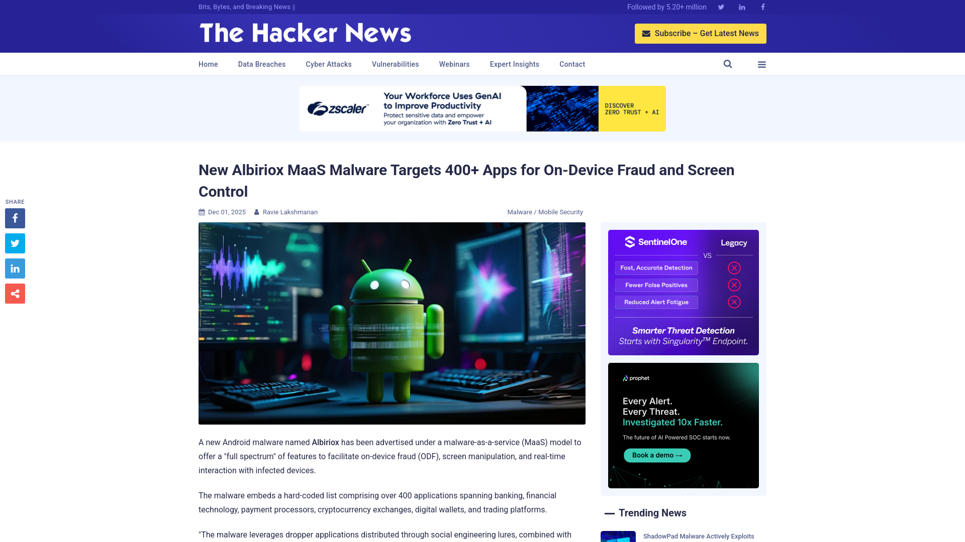 New Albiriox MaaS Malware Targets 400+ Apps for On-Device Fraud and Screen Control