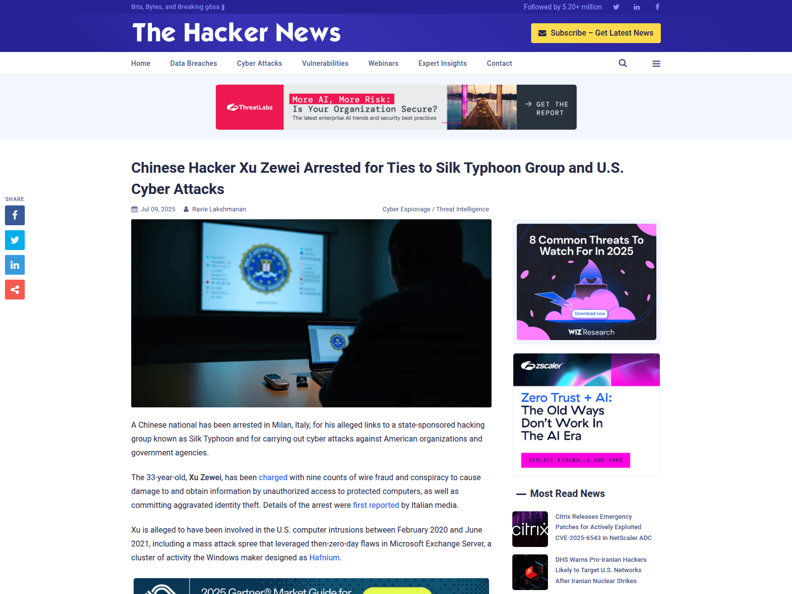 Chinese Hacker Xu Zewei Arrested for Ties to Silk Typhoon Group and U.S. Cyber Attacks