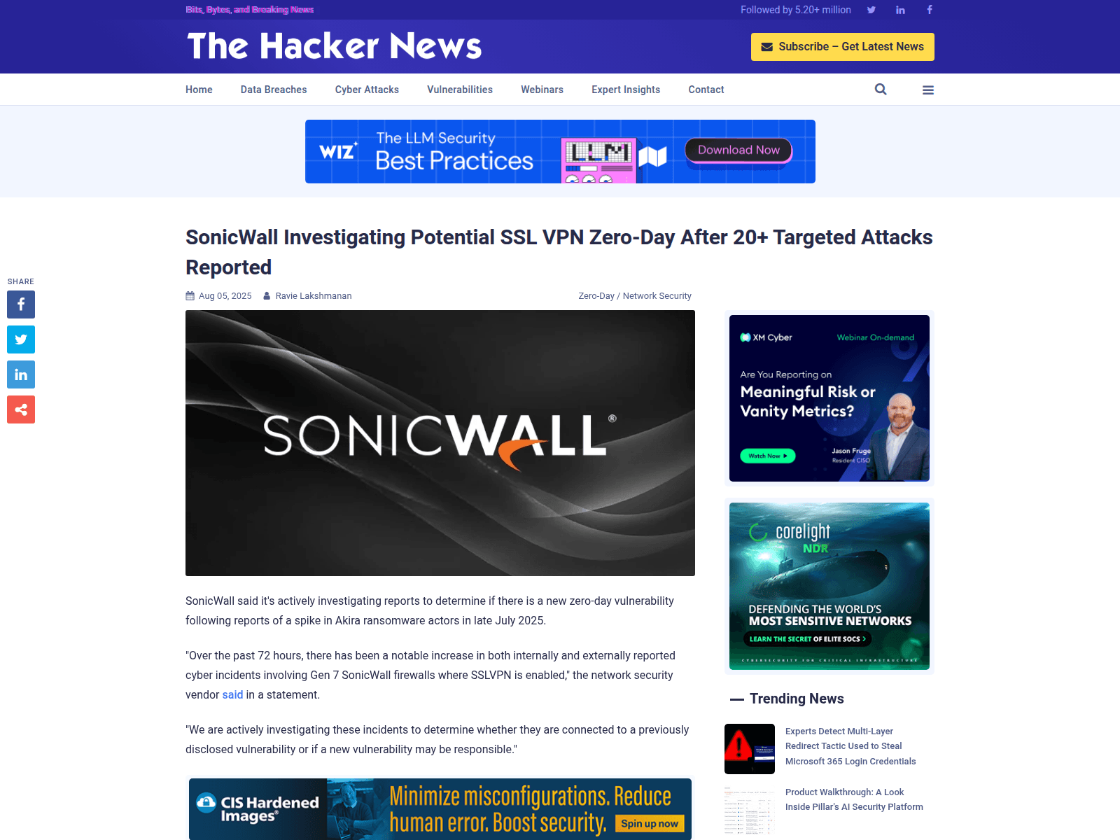 SonicWall Investigating Potential SSL VPN Zero-Day After 20+ Targeted Attacks Reported
