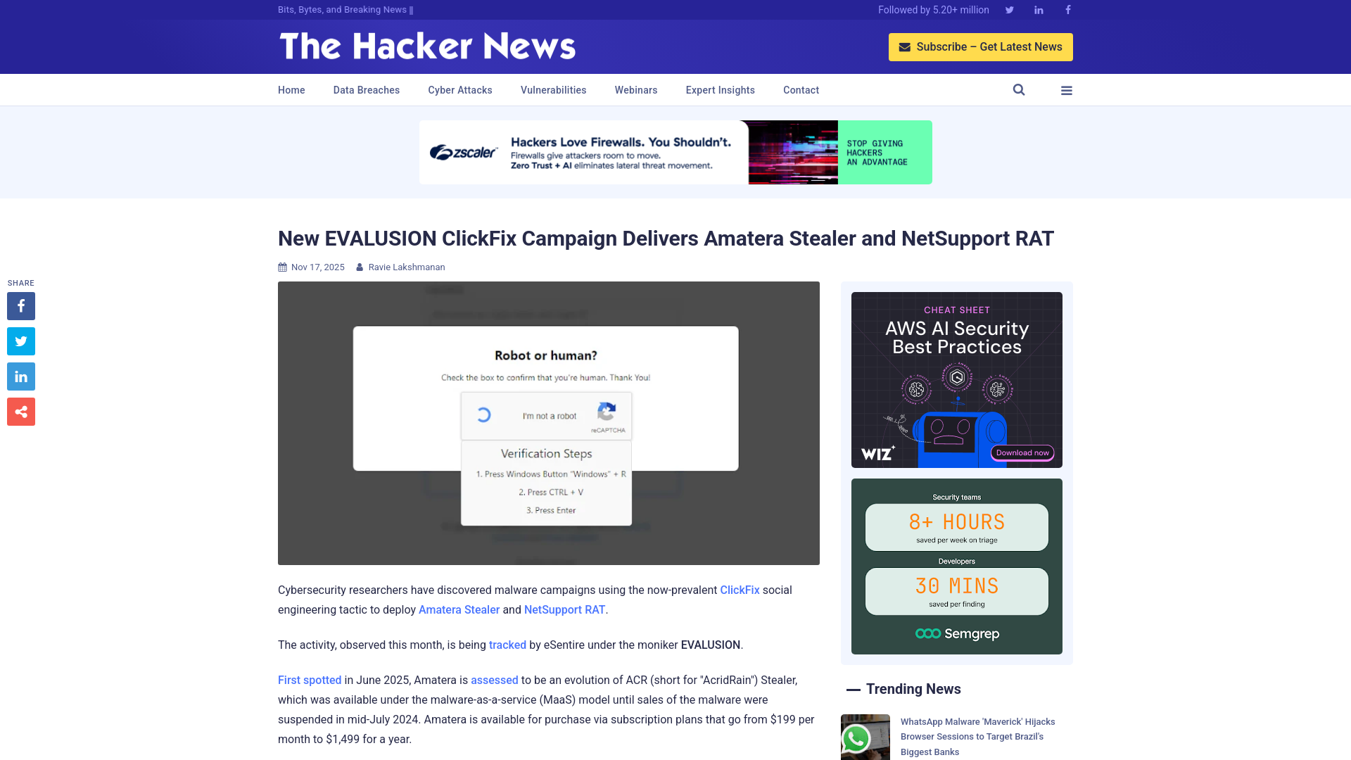 New EVALUSION ClickFix Campaign Delivers Amatera Stealer and NetSupport RAT