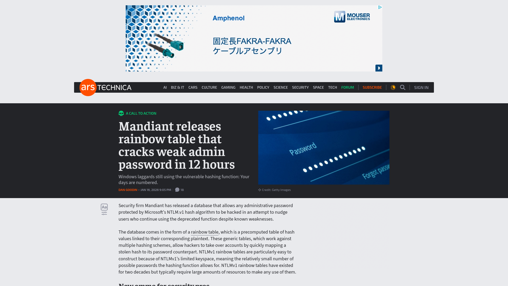 Mandiant releases rainbow table that cracks weak admin password in 12 hours - Ars Technica