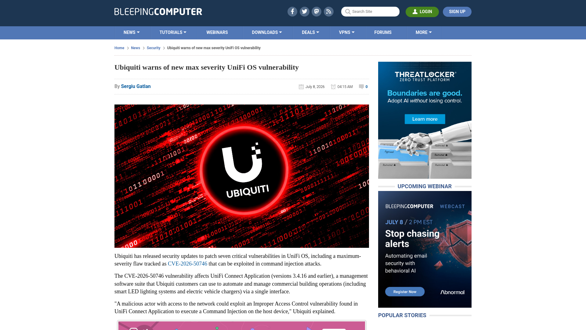 Ubiquiti warns of new max severity UniFi OS vulnerability