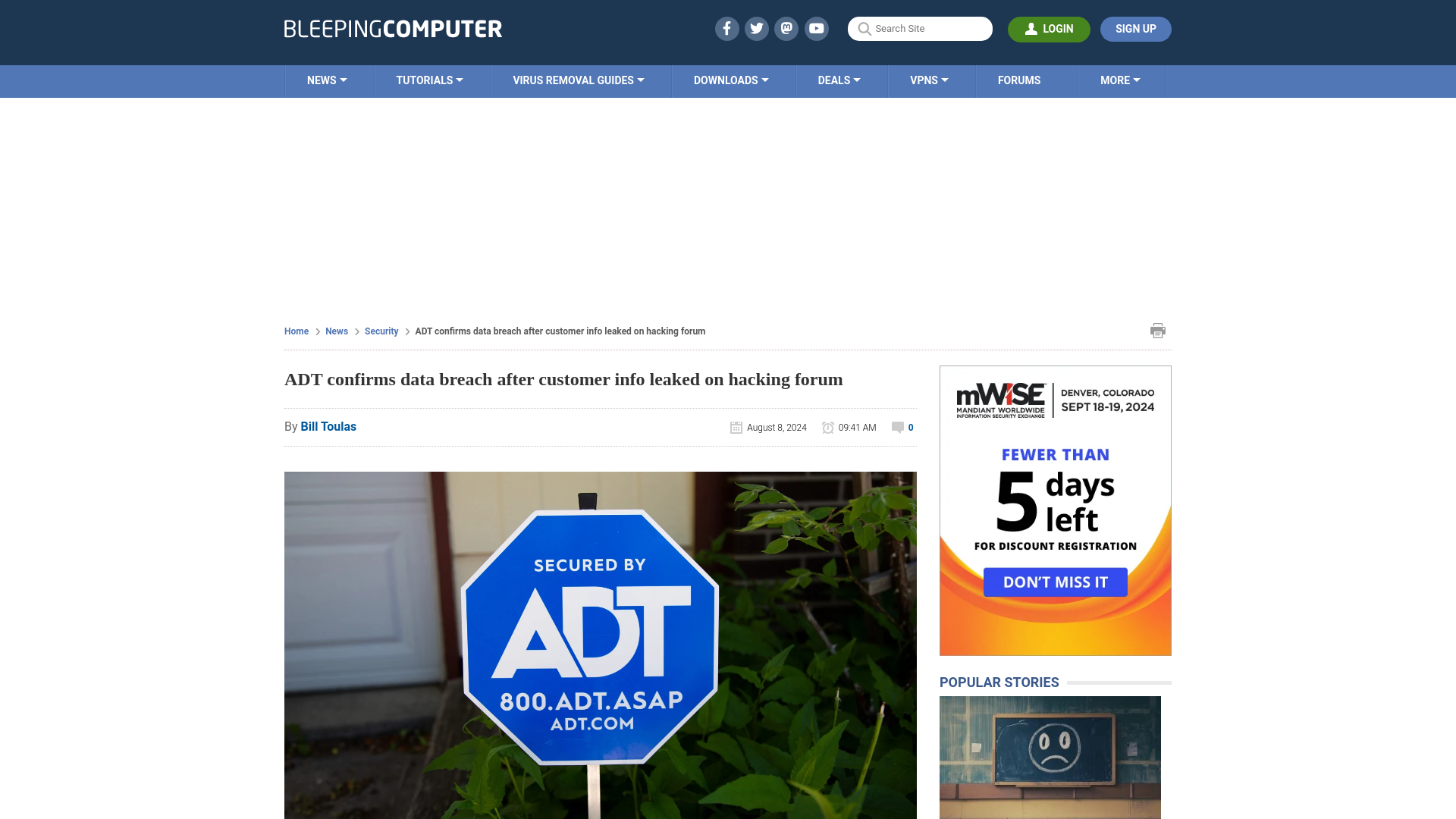 ADT confirms data breach after customer info leaked on hacking forum