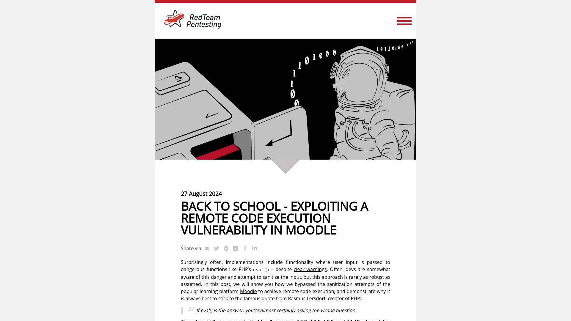 RedTeam Pentesting - Blog - Back to School - Exploiting a Remote Code Execution Vulnerability in Moodle