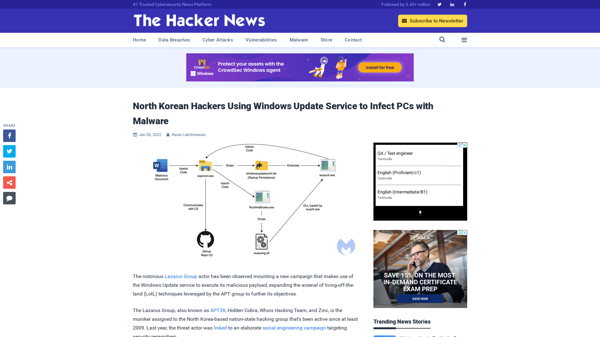 North Korean Hackers Using Windows Update Service to Infect PCs with Malware