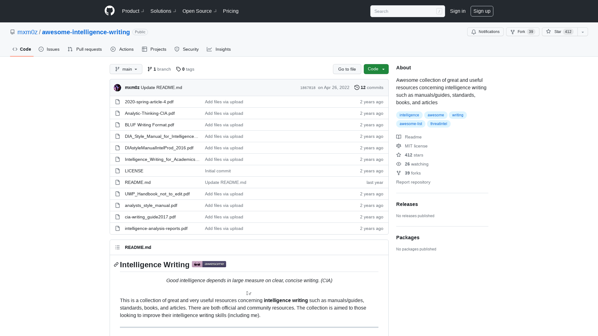 GitHub - mxm0z/awesome-intelligence-writing: Awesome collection of great and useful resources concerning intelligence writing such as manuals/guides, standards, books, and articles