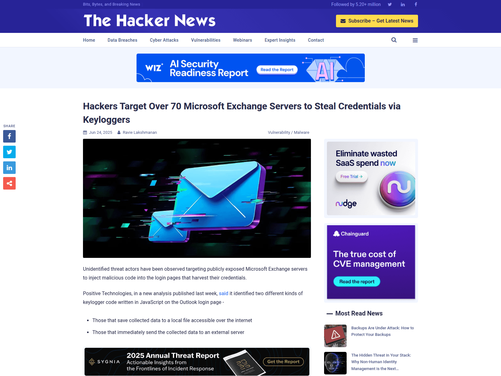 Hackers Target Over 70 Microsoft Exchange Servers to Steal Credentials via Keyloggers