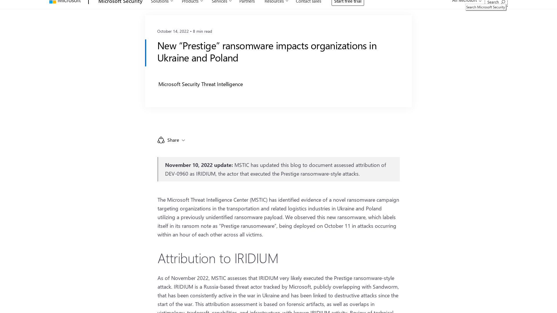 New “Prestige” ransomware impacts organizations in Ukraine and Poland - Microsoft Security Blog