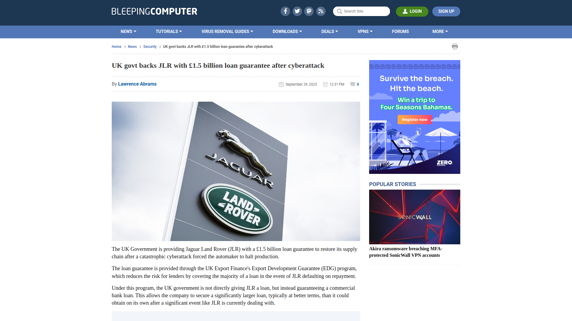 UK govt backs JLR with £1.5 billion loan guarantee after cyberattack