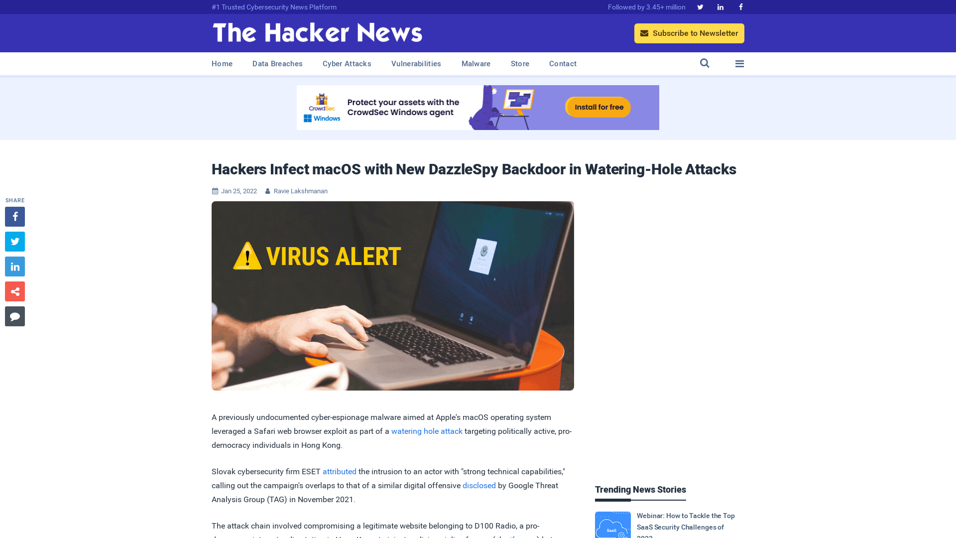 Hackers Infect macOS with New DazzleSpy Backdoor in Watering-Hole Attacks