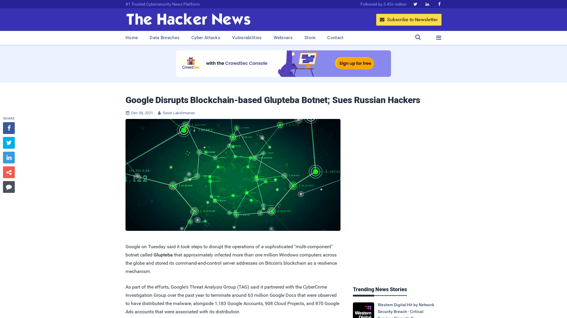 Google Disrupts Blockchain-based Glupteba Botnet; Sues Russian Hackers