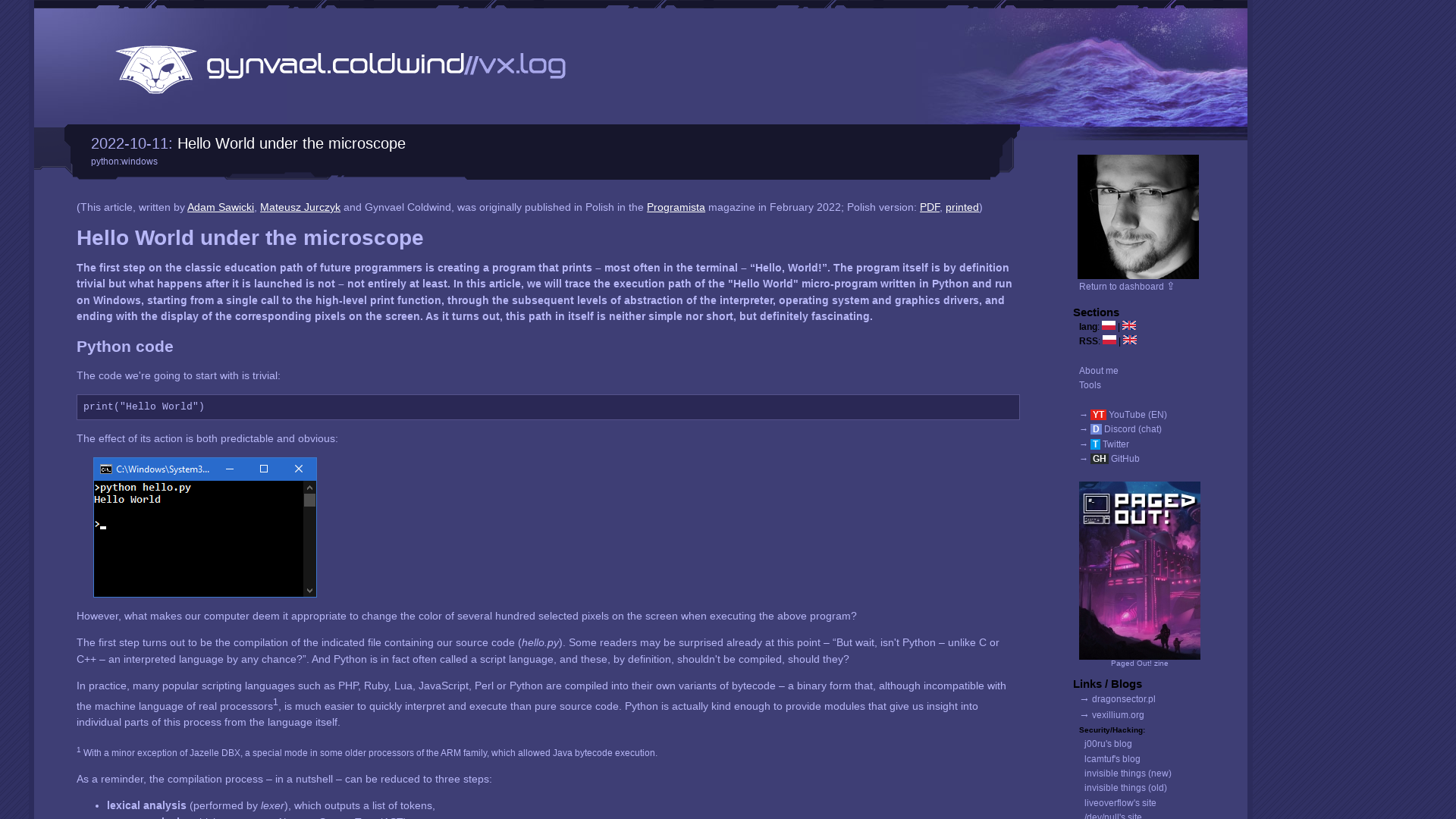 Hello World under the microscope - gynvael.coldwind//vx.log