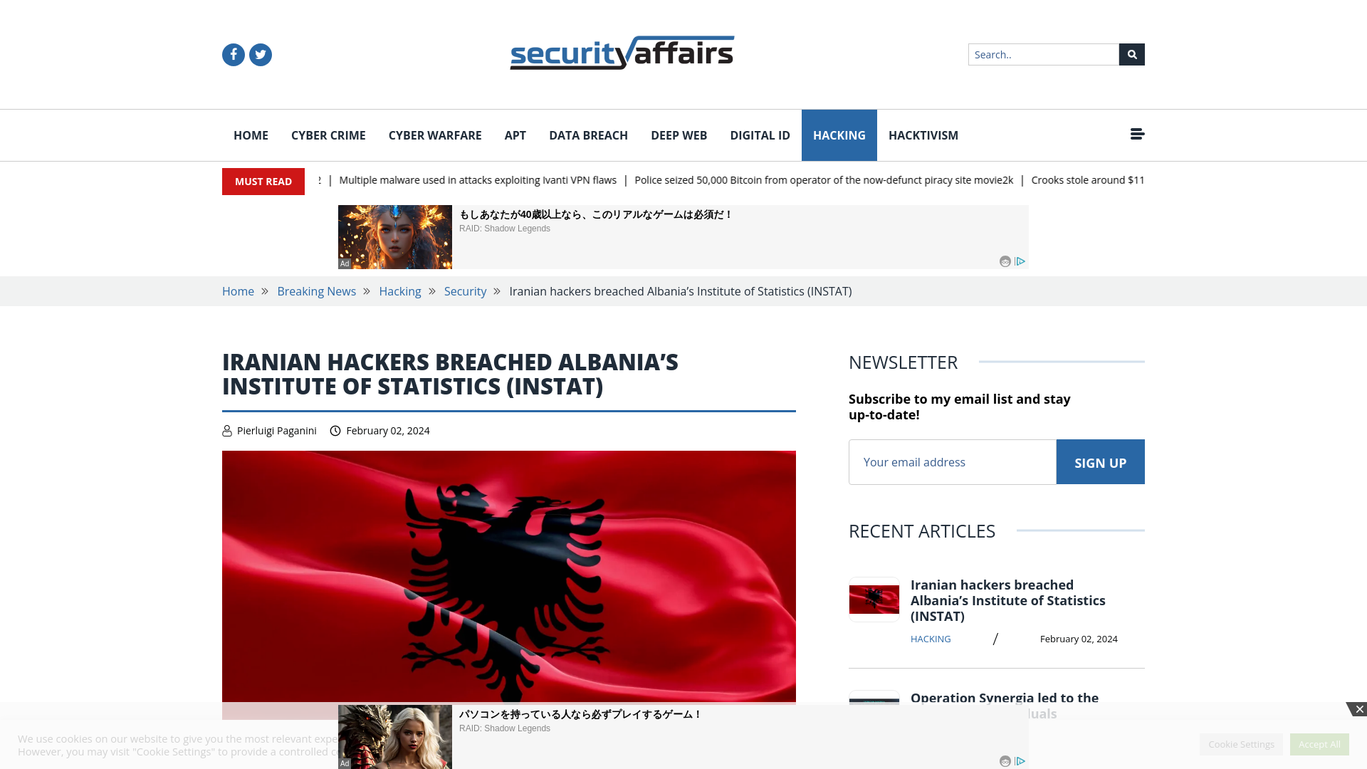 Iranian hackers breached Albania’s Institute of Statistics (INSTAT)