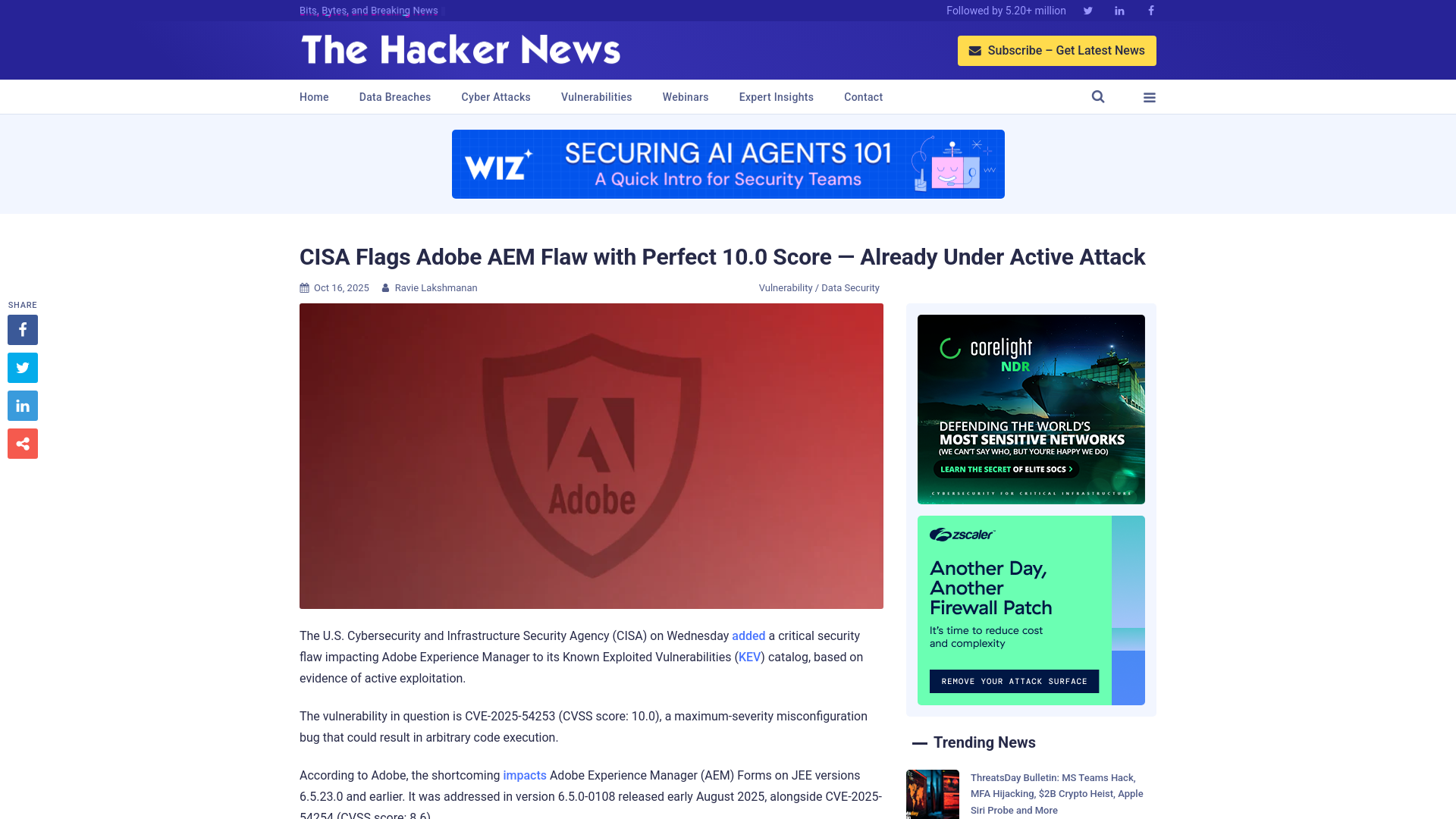 CISA Flags Adobe AEM Flaw with Perfect 10.0 Score — Already Under Active Attack
